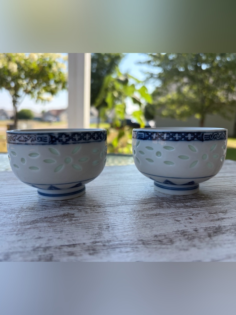 Japanese Rice Eye Porcelain Mid-20th Century Teacup/Sake/Wine Set of 2